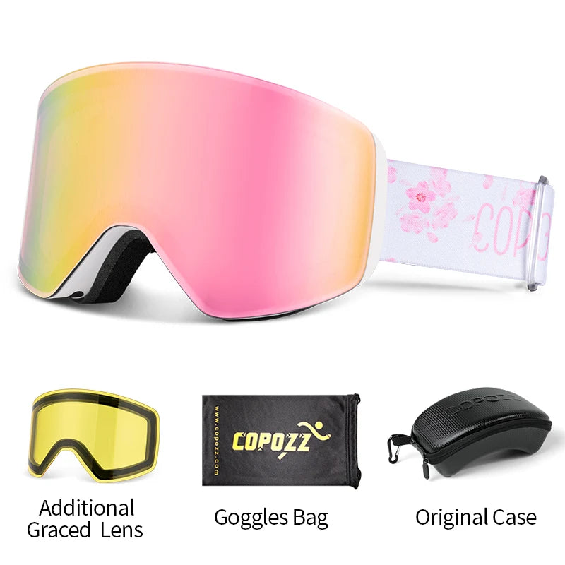 COPOZZ OTG Ski Goggle Snowboard Mask For Men Women Yellow Lens Case Eyewear Kit Cylindrical UV400 Protection Snow Glasses Adult