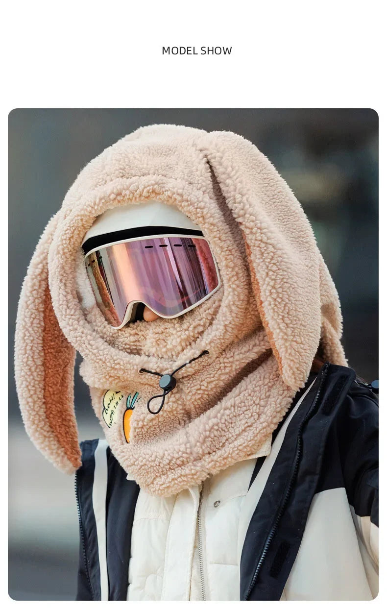 Winter Warm Ski Helmet Cover Comfortable Soft Fleece Skiing Head Warmer Cartoon Cute Rabbit Ear Decorative Helmet Cover Hat
