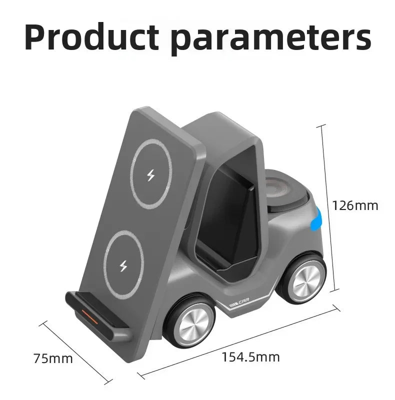 Small Forklift Wireless Charger Fast Charging Charging Station 3 in 1 High Speed Charger Base Stand for Cell Phone IWatch Airpod