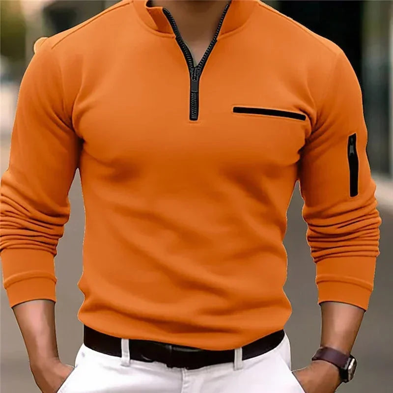Men's Long Sleeve Polo Shirt Fashion Solid Color Leisure Sports Pullover Golf Slim T-shirt Business Casual Men's Wear.