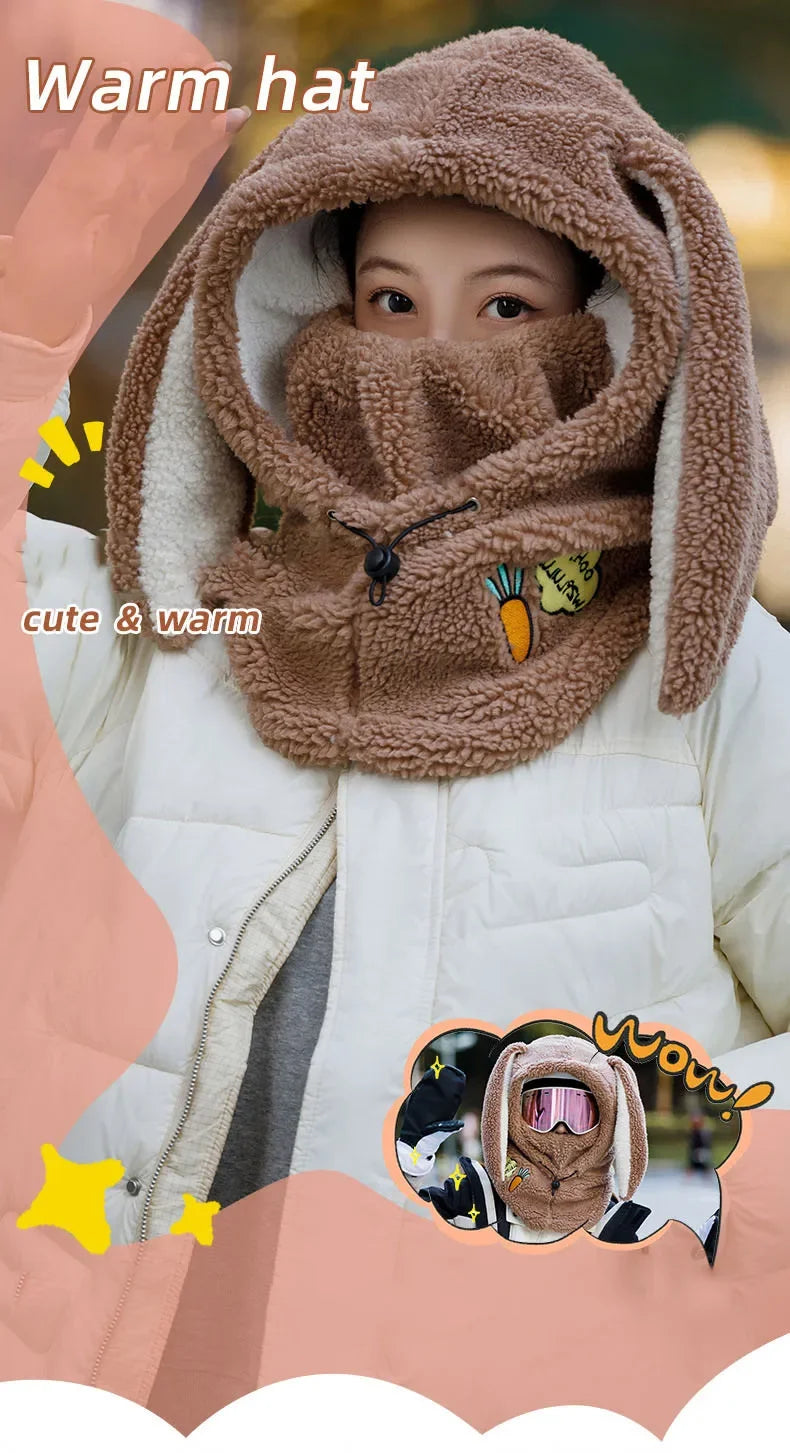 Winter Warm Ski Helmet Cover Comfortable Soft Fleece Skiing Head Warmer Cartoon Cute Rabbit Ear Decorative Helmet Cover Hat