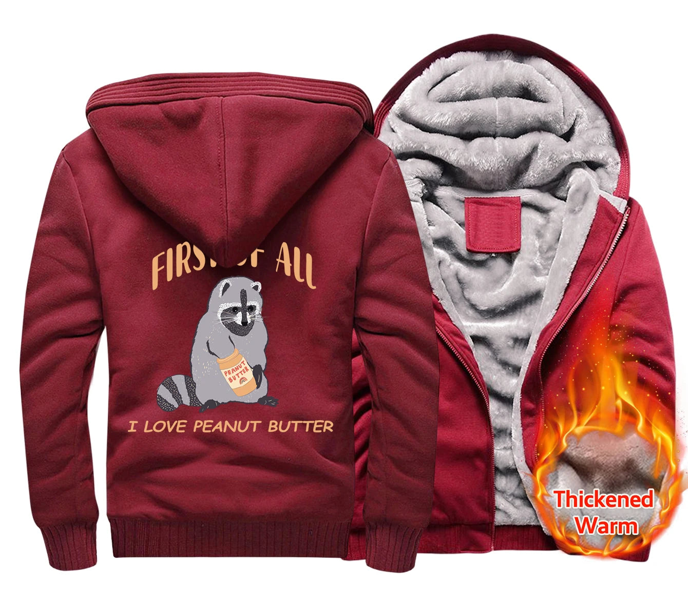 First Of All I Love Peanut Butter Men's Hoodies Thickened Zipper Fashion fur-liner Warm M-XXXXXL Hoody Winter Quality Clothes