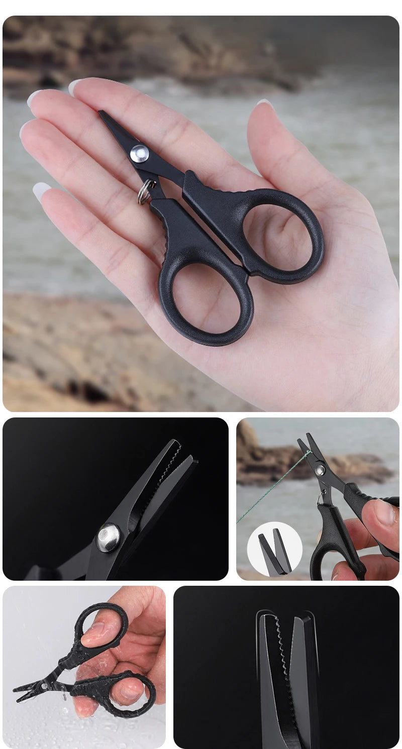Shawto Titanium Coating Stainless Steel Fishing Scissor Plier Cut PE Braid Line Cutter Plies Carp Fishing Accessories Tools