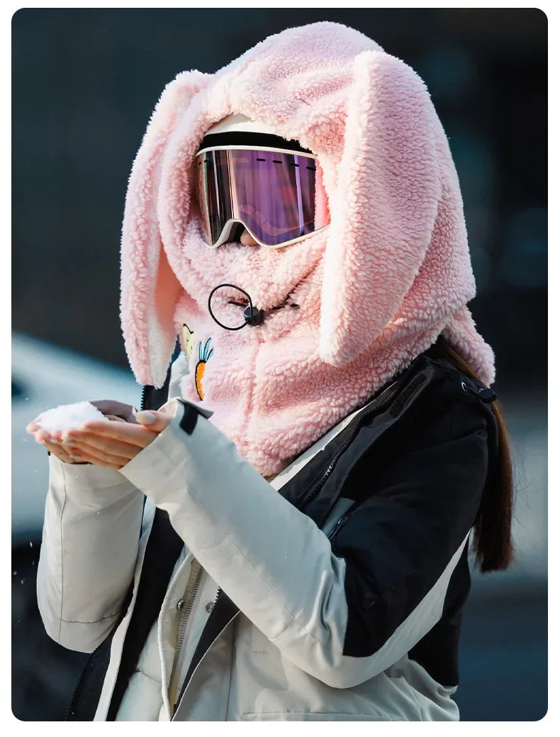 Winter Warm Ski Helmet Cover Comfortable Soft Fleece Skiing Head Warmer Cartoon Cute Rabbit Ear Decorative Helmet Cover Hat