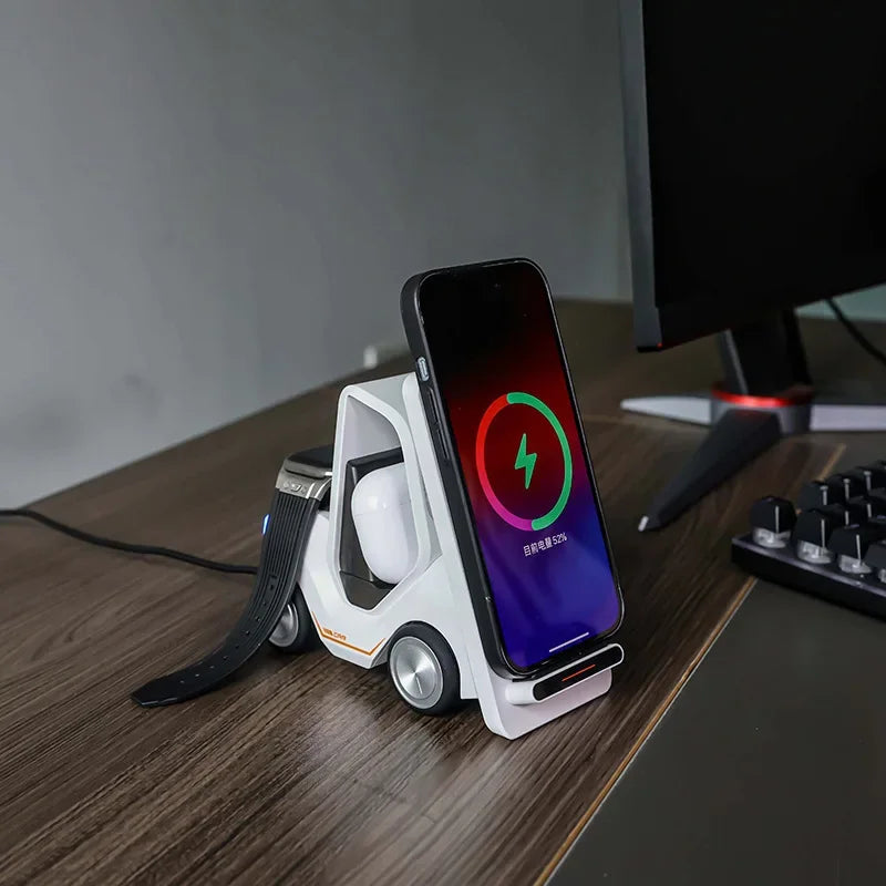 Small Forklift Wireless Charger Fast Charging Charging Station 3 in 1 High Speed Charger Base Stand for Cell Phone IWatch Airpod
