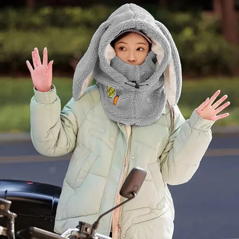 Winter Warm Ski Helmet Cover Comfortable Soft Fleece Skiing Head Warmer Cartoon Cute Rabbit Ear Decorative Helmet Cover Hat