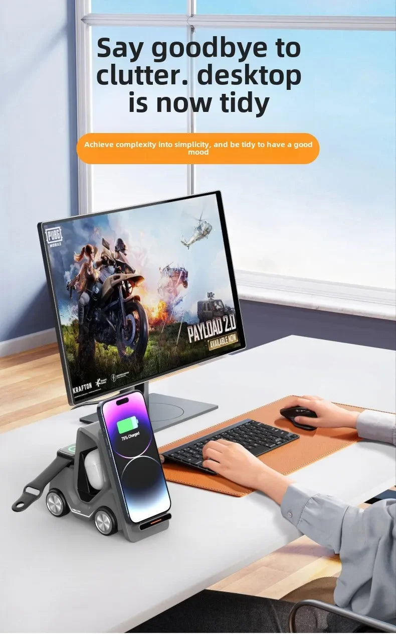 Small Forklift Wireless Charger Fast Charging Charging Station 3 in 1 High Speed Charger Base Stand for Cell Phone IWatch Airpod