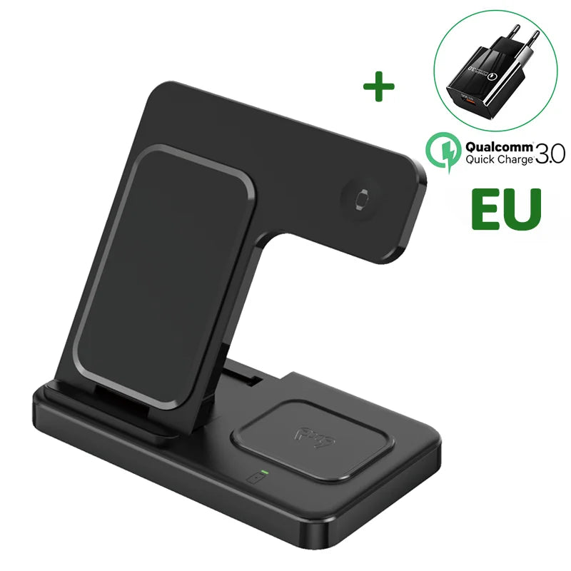Fast 3 in 1 Wireless Charging Station Foldable Phone Wireless Charger Stand Pad for iPhone 16 15 14 13 12 Pro AirPods iWatch 1-9