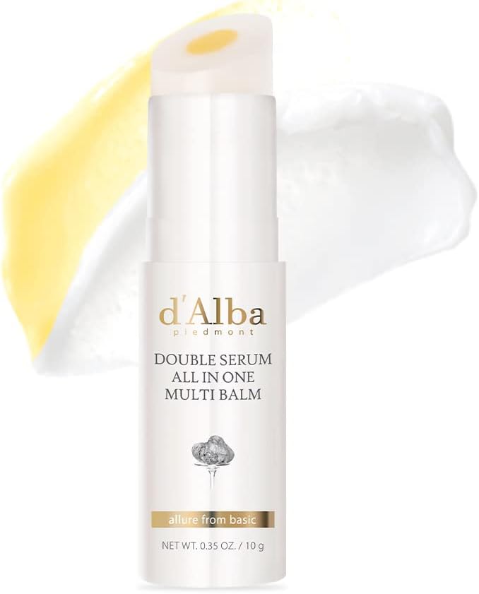 d'Alba Italian White Truffle Double Serum All-in-one Multi Balm, Stick Balm, Vegan Skincare, 3-in-1 Treatment with White Truffles for Moisture and Wrinkle Improvement, Glowy Finish Serum Stick, Korean skincare (10g)