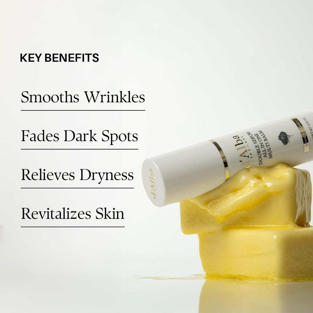d'Alba Italian White Truffle Double Serum All-in-one Multi Balm, Stick Balm, Vegan Skincare, 3-in-1 Treatment with White Truffles for Moisture and Wrinkle Improvement, Glowy Finish Serum Stick, Korean skincare (10g)