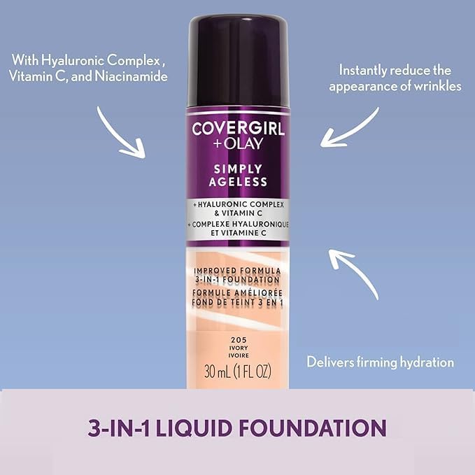 COVERGIRL+Olay Simply Ageless 3-in-1 Liquid Foundation, Creamy Natural, 1 Fl. Oz. (30ml)