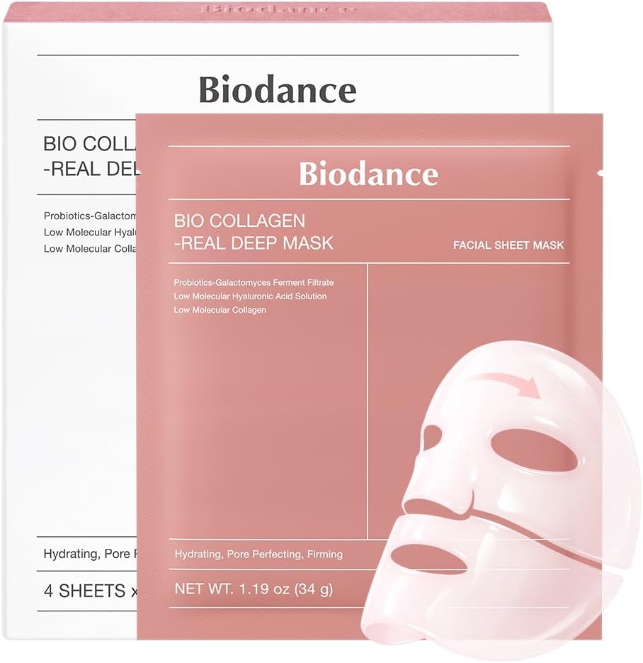 BIODANCE Bio-Collagen Real Deep Mask, Hydrating Overnight Hydrogel Mask, Pore Minimizing, Elasticity, Plumping Improvement, Korean Skincare | 1.19oz(34g) x 4ea