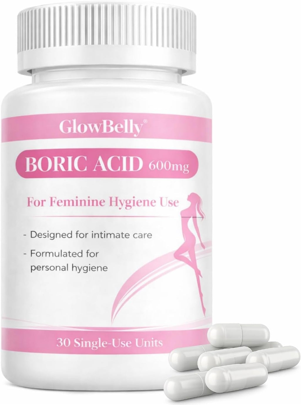Boric Acid 600mg – 30 Count – Single Ingredient Formula by GlowBelly