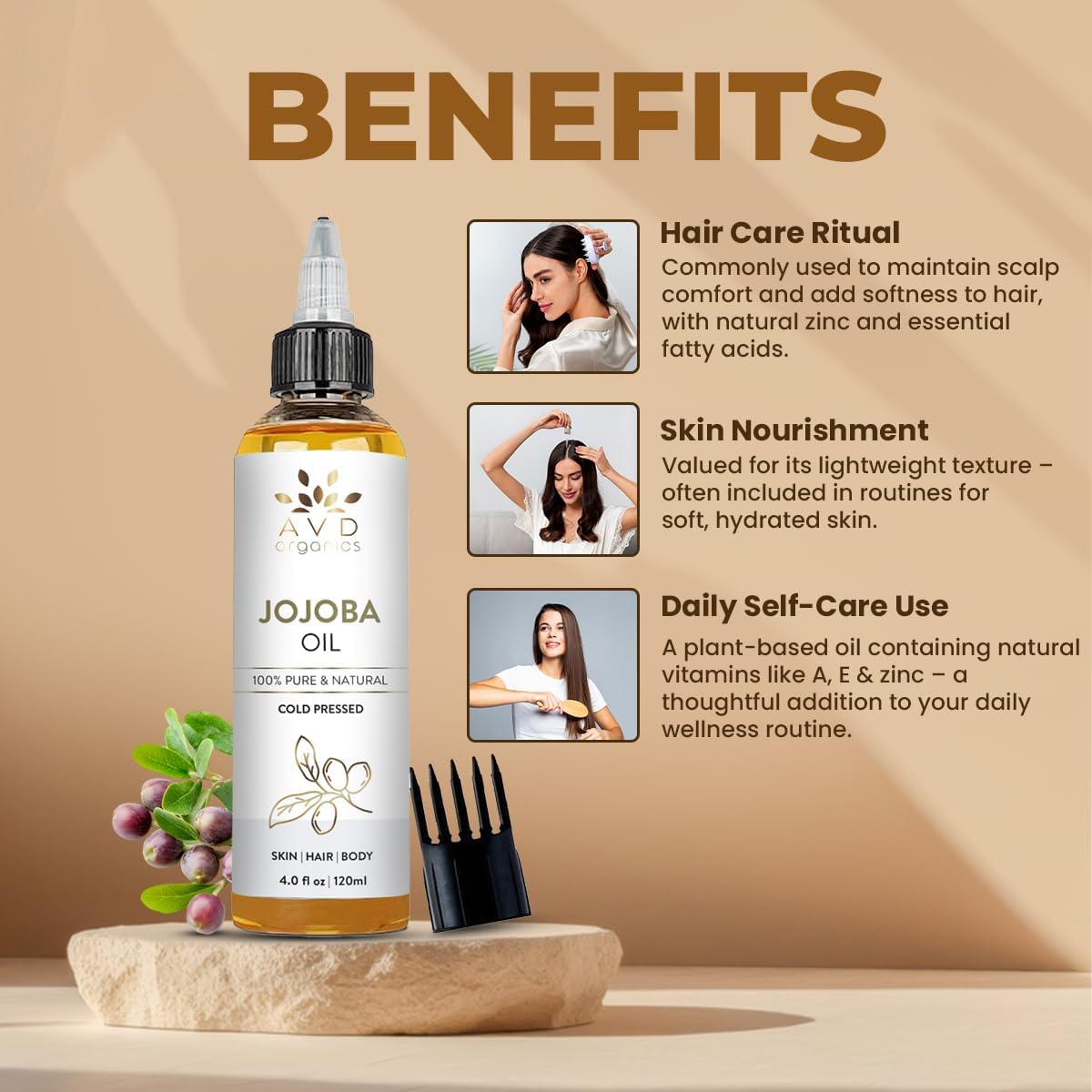 AVD Organics Rosemary Oil for Hair Growth Infused With Biotin, Jojoba & Castor Oil | Hair strengthening Treatment | Nourishing & Volumizing | Non GMO Verified 120ml (4fl oz)