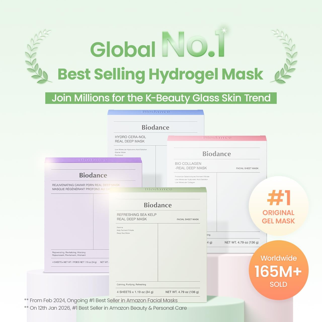 BIODANCE Bio-Collagen Real Deep Mask, Hydrating Overnight Hydrogel Mask, Pore Minimizing, Elasticity, Plumping Improvement, Korean Skincare | 1.19oz(34g) x 4ea