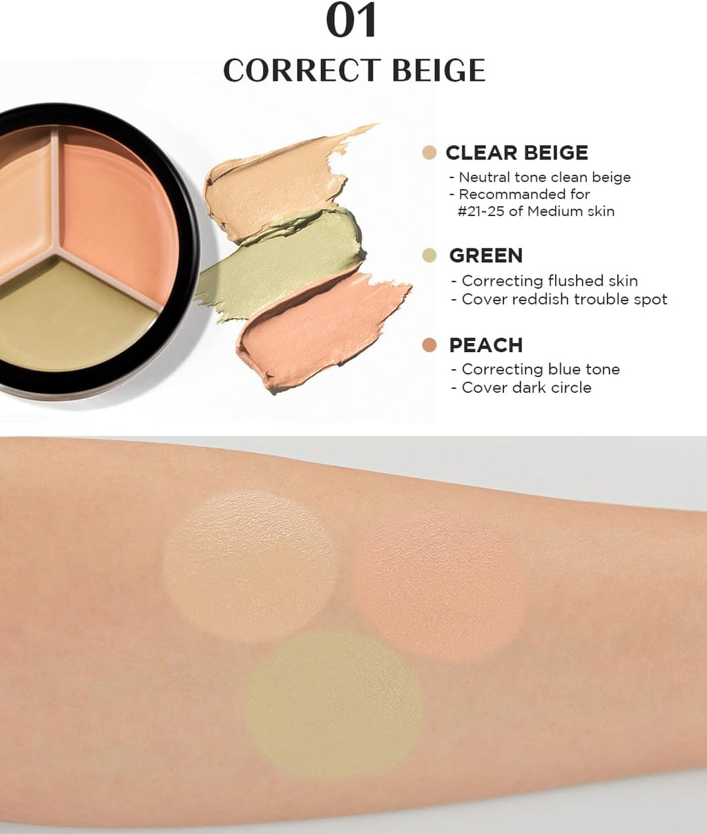 the SAEM Cover Perfection Triple Pot Concealer 01 Correct Beige