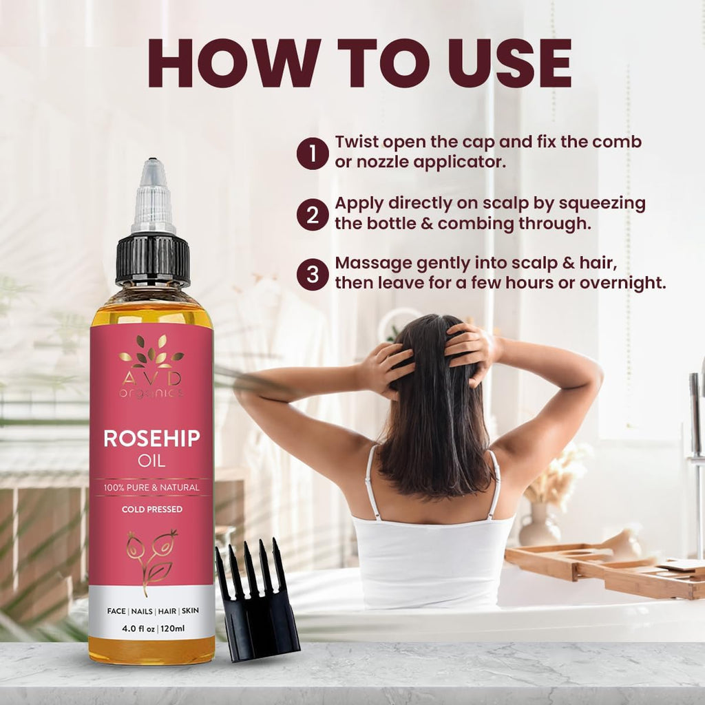 AVD Organics Rosemary Oil for Hair Growth Infused With Biotin, Jojoba & Castor Oil | Hair strengthening Treatment | Nourishing & Volumizing | Non GMO Verified 120ml (4fl oz)