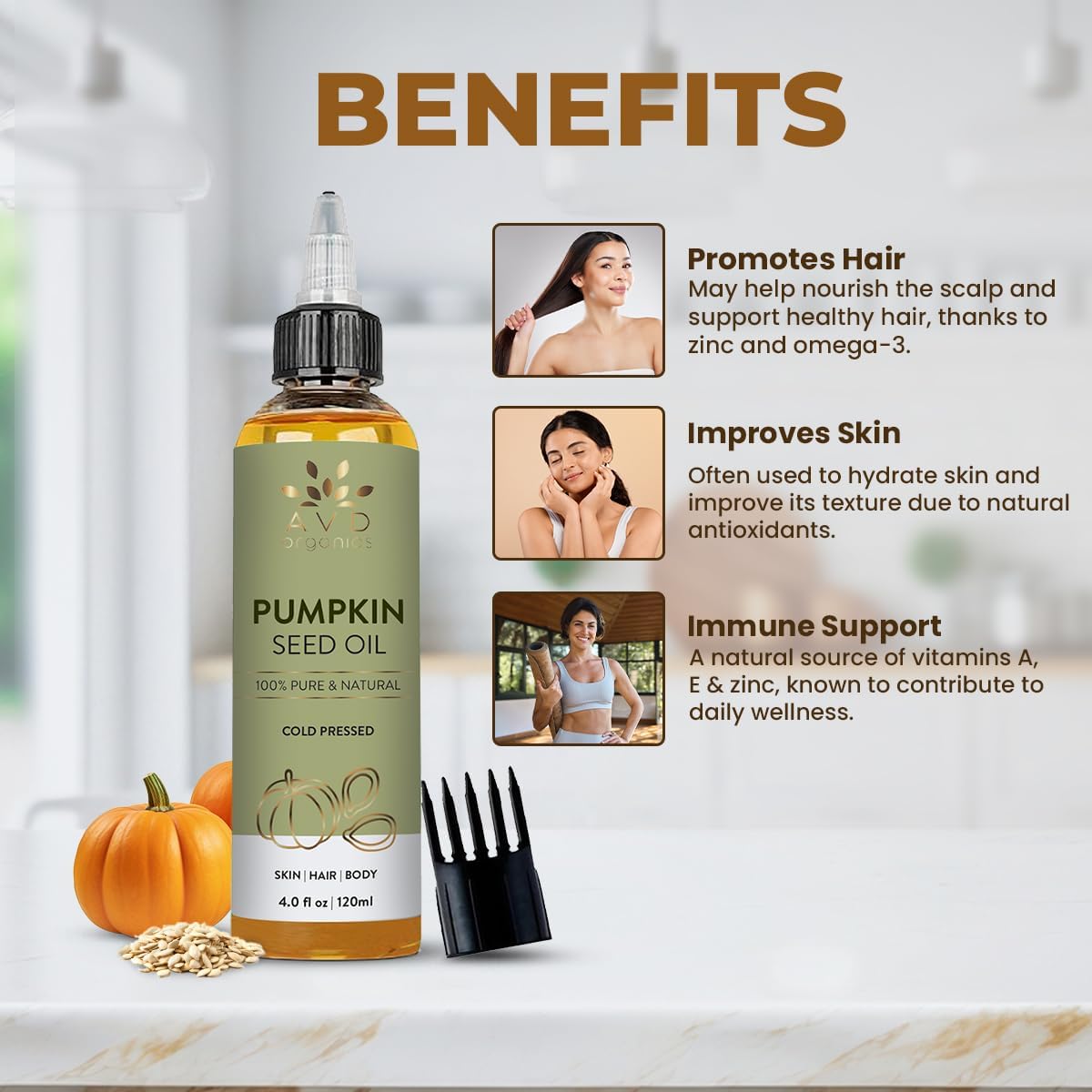 AVD Organics Rosemary Oil for Hair Growth Infused With Biotin, Jojoba & Castor Oil | Hair strengthening Treatment | Nourishing & Volumizing | Non GMO Verified 120ml (4fl oz)