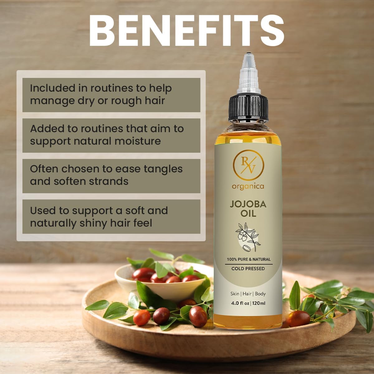 Jojoba Oil 120ml – 100% Pure Cold Pressed Jojoba Oil for Hair, Scalp & Nails | Unrefined, Hexane Free & Natural Moisturising Oil – 4.05 fl oz