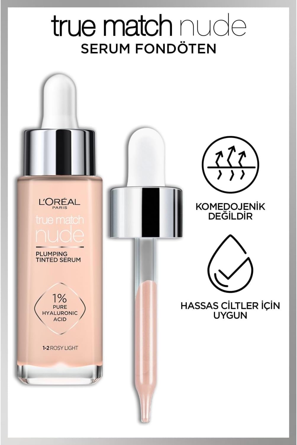 L’Oréal Paris, Serum Foundation, Hydrating & Smoothing, True Match Nude Plumping Serum, 30 ml, Shade: 3-4 Light-Medium
