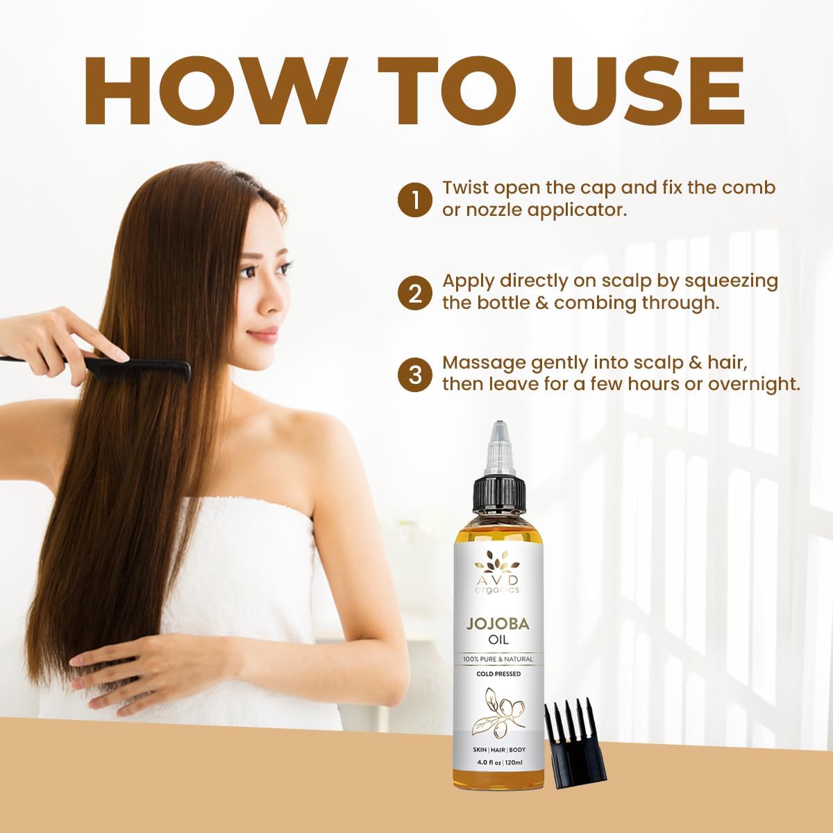 AVD Organics Rosemary Oil for Hair Growth Infused With Biotin, Jojoba & Castor Oil | Hair strengthening Treatment | Nourishing & Volumizing | Non GMO Verified 120ml (4fl oz)