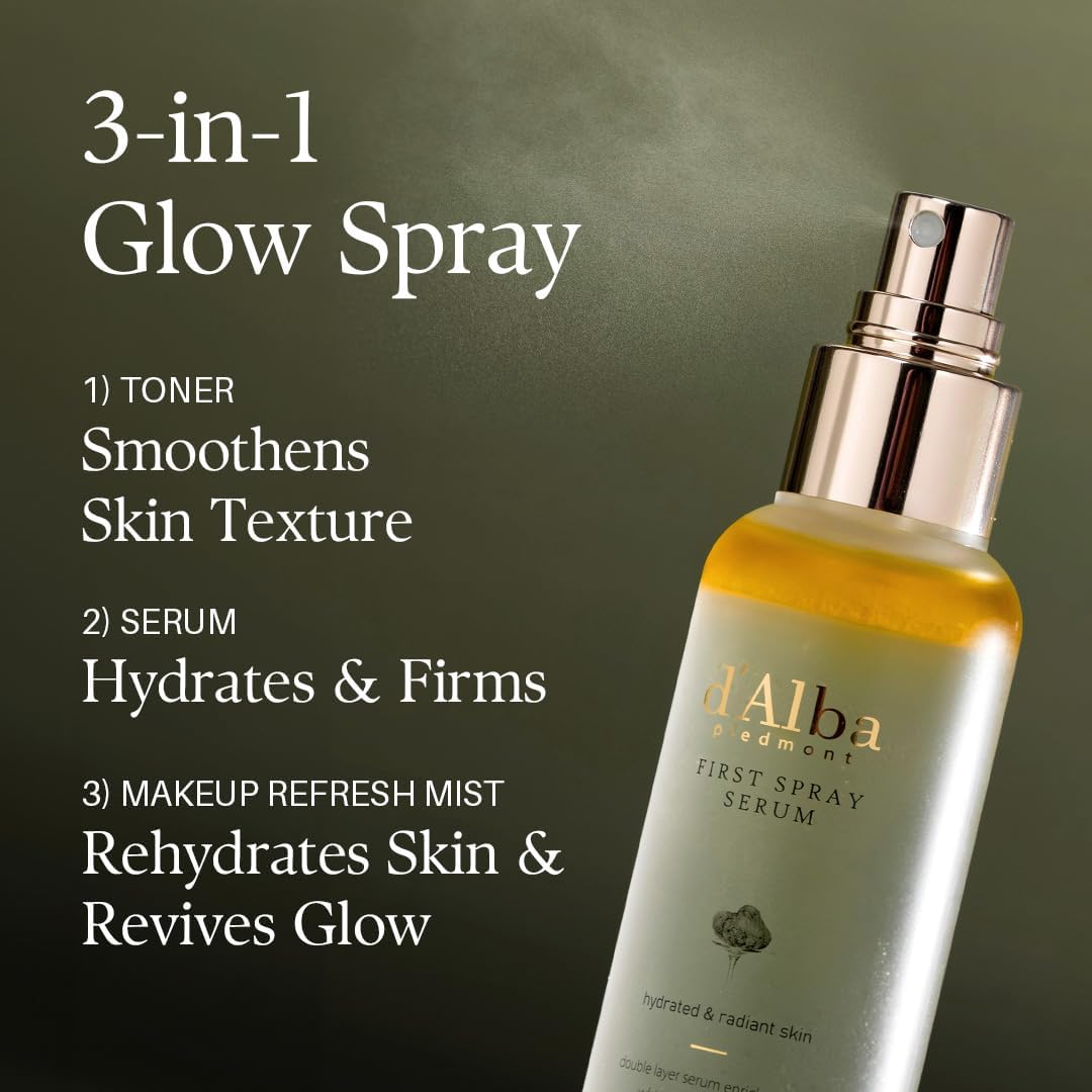 d'Alba Italian White Truffle First Spray Serum, Vegan Skin Care, Hydrating Face Moisturizer, Glow Serum for Radiant Skin, Non Comedogenic, All In One Mist, Korean skincare (100ml)