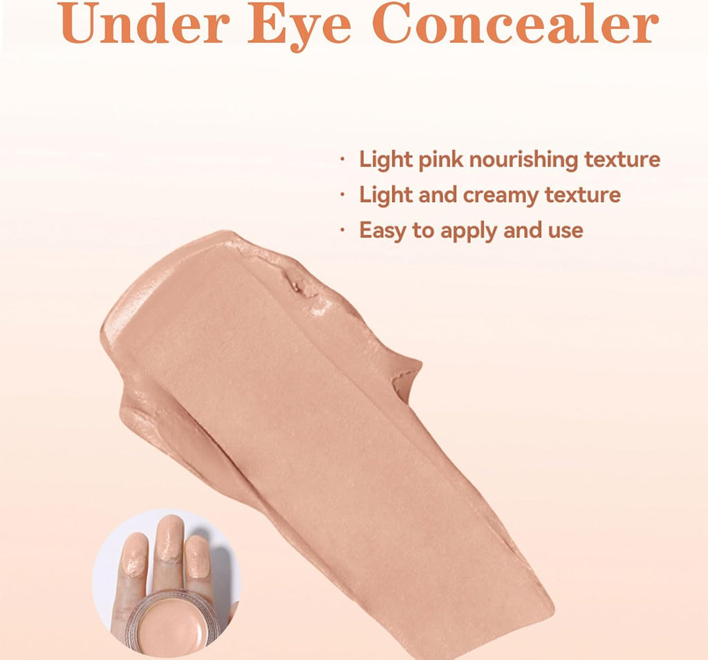 Under Eye Brightener, Full Coverage Under Eye Concealer, Pink Colour Corrector, Waterproof, Long Lasting, with Hyaluronic Acid and Shea Butter, for Fair to Light Skin Tones