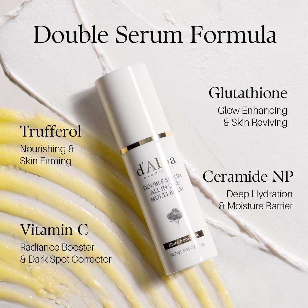d'Alba Italian White Truffle Double Serum All-in-one Multi Balm, Stick Balm, Vegan Skincare, 3-in-1 Treatment with White Truffles for Moisture and Wrinkle Improvement, Glowy Finish Serum Stick, Korean skincare (10g)