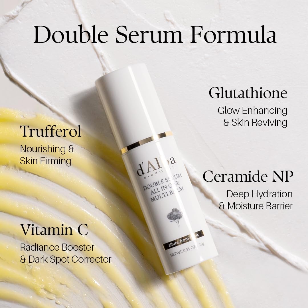 d'Alba Italian White Truffle Double Serum All-in-one Multi Balm, Stick Balm, Vegan Skincare, 3-in-1 Treatment with White Truffles for Moisture and Wrinkle Improvement, Glowy Finish Serum Stick, Korean skincare (10g)