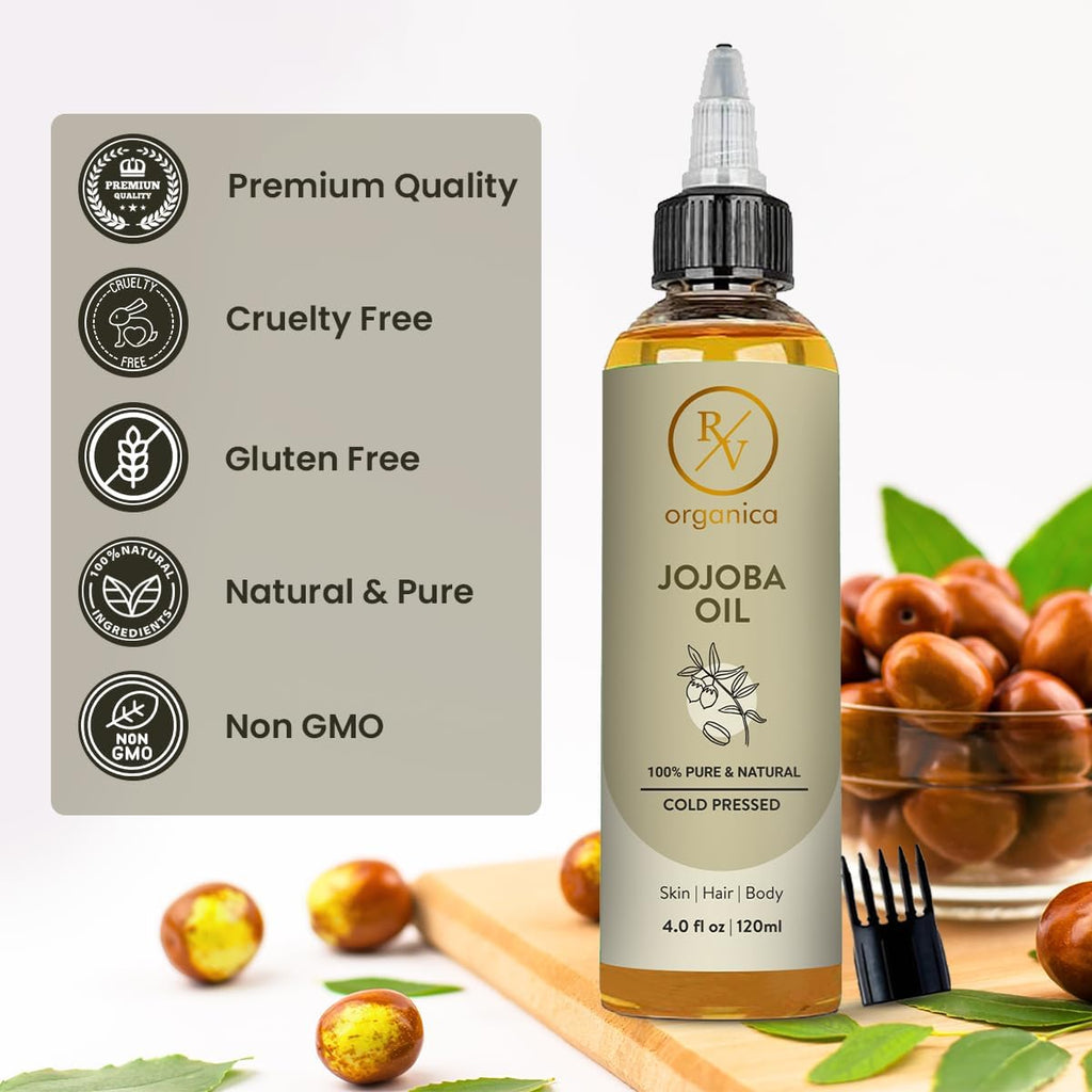 Jojoba Oil 120ml – 100% Pure Cold Pressed Jojoba Oil for Hair, Scalp & Nails | Unrefined, Hexane Free & Natural Moisturising Oil – 4.05 fl oz