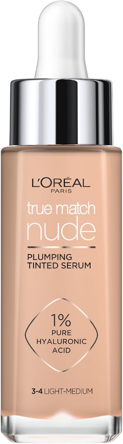 L’Oréal Paris, Serum Foundation, Hydrating & Smoothing, True Match Nude Plumping Serum, 30 ml, Shade: 3-4 Light-Medium