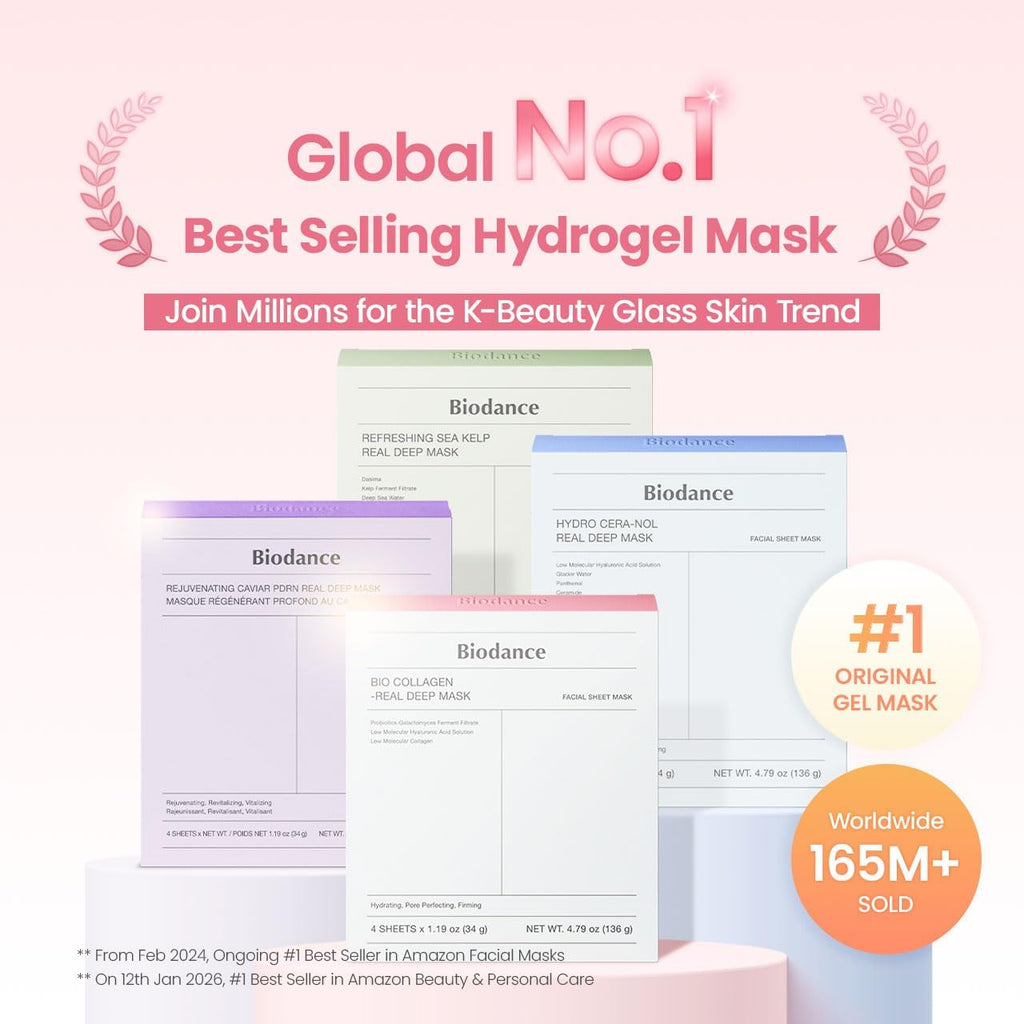 BIODANCE Bio-Collagen Real Deep Mask, Hydrating Overnight Hydrogel Mask, Pore Minimizing, Elasticity, Plumping Improvement, Korean Skincare | 1.19oz(34g) x 4ea