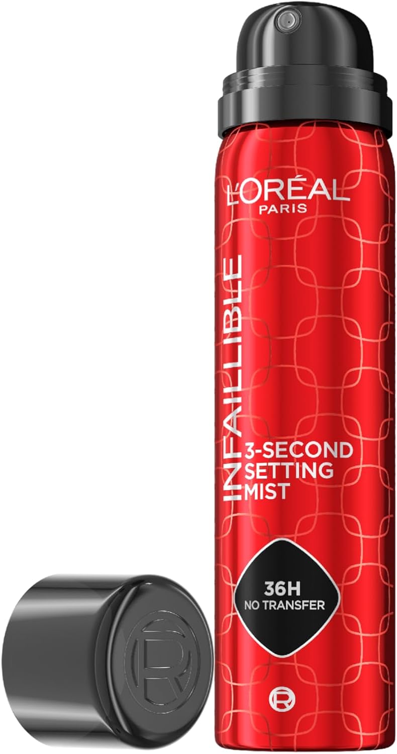 L'Oreal Paris Setting Spray, Infallible 3-Second Makeup Setting Mist for Face, Up To 36 Hour Makeup Wear, Fixing Spray, Waterproof and Sweatproof, Transfer-proof and Non-sticky 75ml