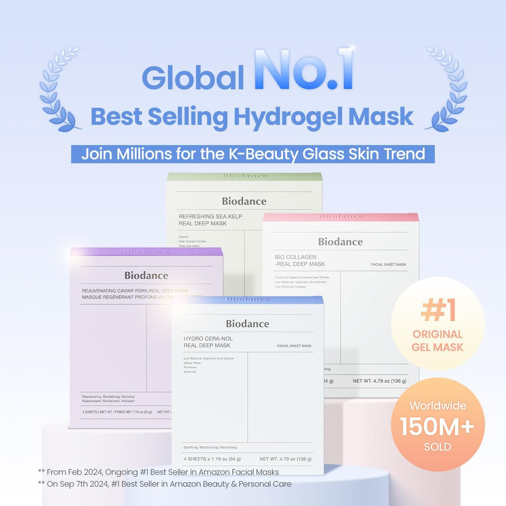 BIODANCE Bio-Collagen Real Deep Mask, Hydrating Overnight Hydrogel Mask, Pore Minimizing, Elasticity, Plumping Improvement, Korean Skincare | 1.19oz(34g) x 4ea