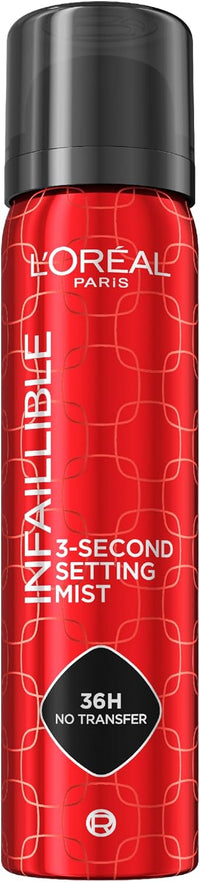 L'Oreal Paris Setting Spray, Infallible 3-Second Makeup Setting Mist for Face, Up To 36 Hour Makeup Wear, Fixing Spray, Waterproof and Sweatproof, Transfer-proof and Non-sticky 75ml
