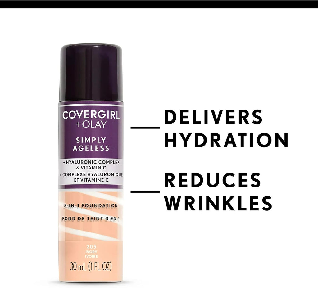 COVERGIRL+Olay Simply Ageless 3-in-1 Liquid Foundation, Creamy Natural, 1 Fl. Oz. (30ml)