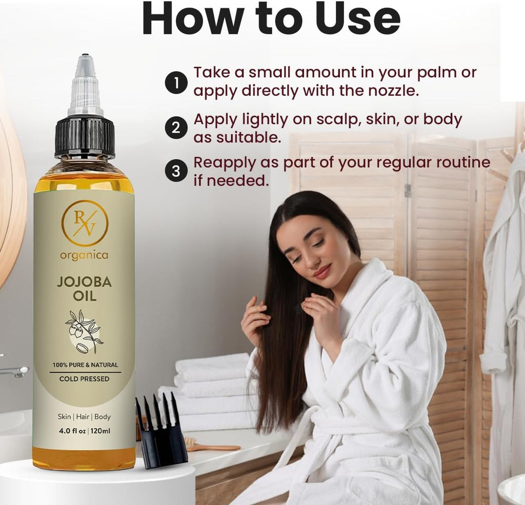 Jojoba Oil 120ml – 100% Pure Cold Pressed Jojoba Oil for Hair, Scalp & Nails | Unrefined, Hexane Free & Natural Moisturising Oil – 4.05 fl oz