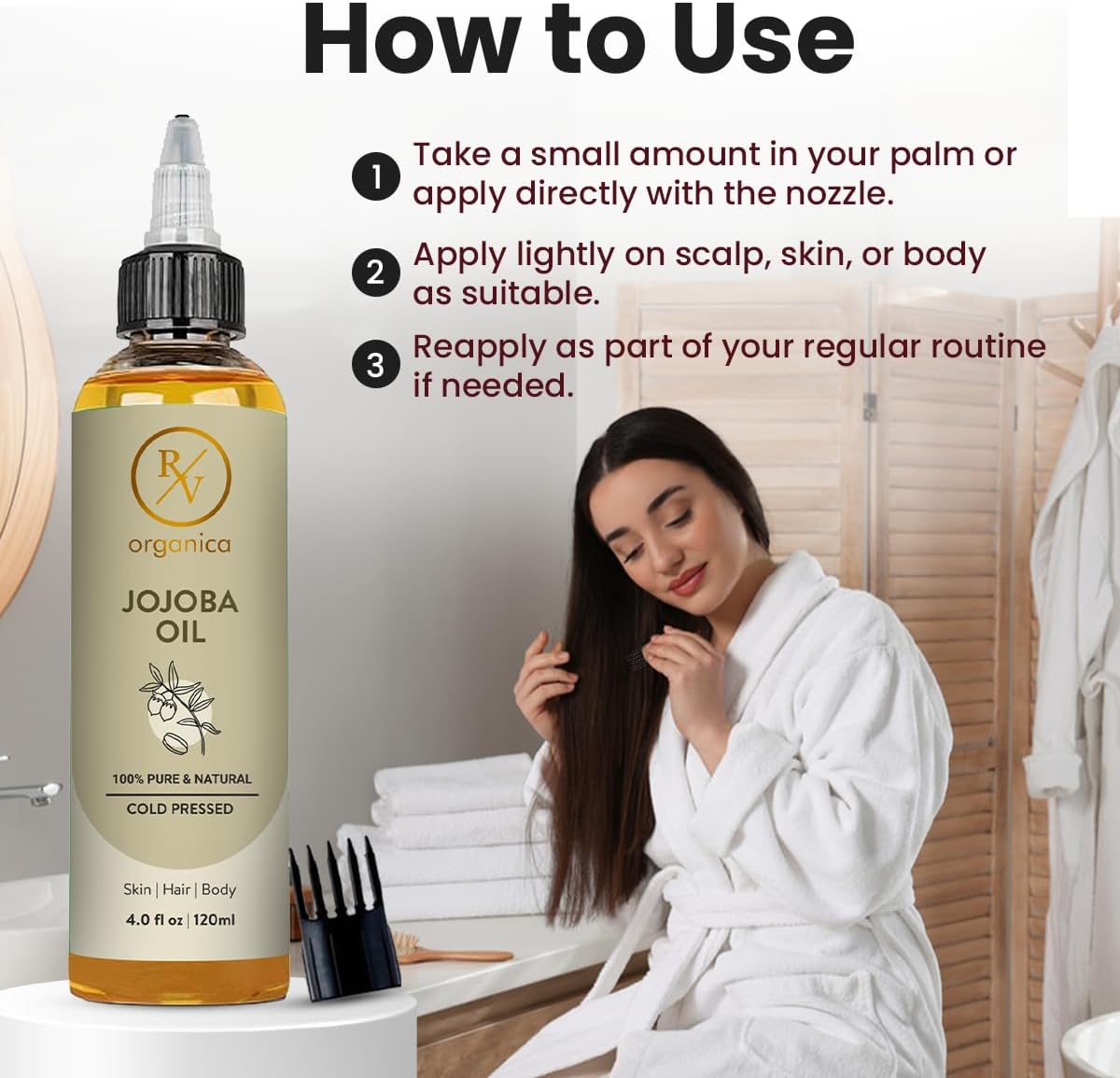 Jojoba Oil 120ml – 100% Pure Cold Pressed Jojoba Oil for Hair, Scalp & Nails | Unrefined, Hexane Free & Natural Moisturising Oil – 4.05 fl oz