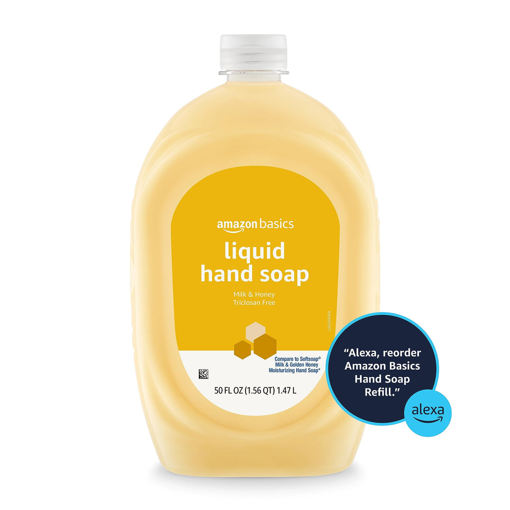 Amazon Basics Gentle & Mild Clear Liquid Hand Soap Refill, Triclosan-Free, Dermatologist-Tested, pH Balanced, Cruelty-Free, 50 Fluid Ounces, 1-Pack (Previously Solimo)
