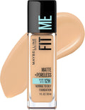 Maybelline New York Liquid Foundation, Full Coverage, Absorbs Oil, Normal to Oily Skin, Fit Matte+Poreless, Natural Beige