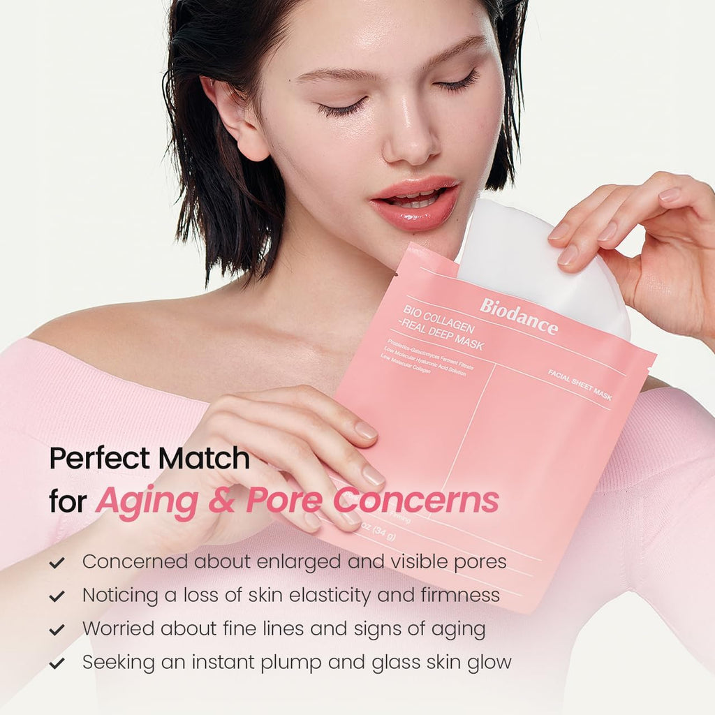BIODANCE Bio-Collagen Real Deep Mask, Hydrating Overnight Hydrogel Mask, Pore Minimizing, Elasticity, Plumping Improvement, Korean Skincare | 1.19oz(34g) x 4ea