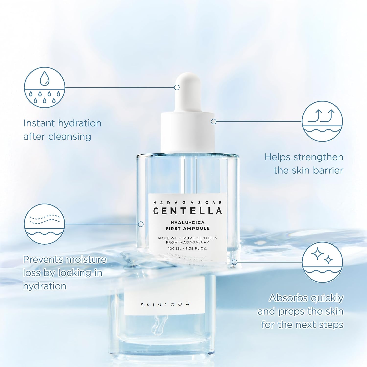 SKIN1004 [Hudson's Pick] Madagascar Centella Ampoule, Korean Face Serum with Centella Asiatica for Hydrating & Moisturizing, Soothing Facial Serum for Skin Balance, Korean Skin Care, 100ml
