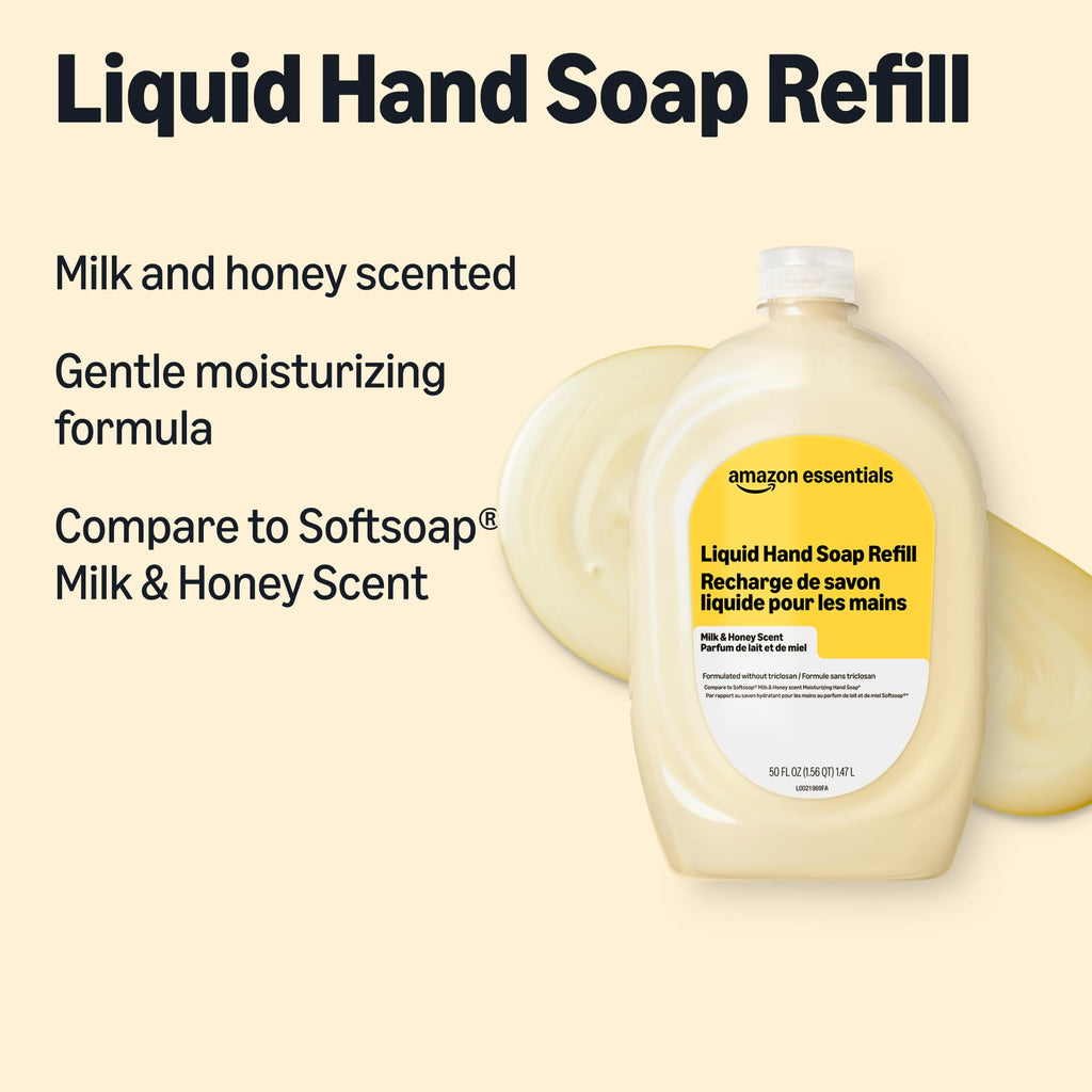 Amazon Basics Gentle & Mild Clear Liquid Hand Soap Refill, Triclosan-Free, Dermatologist-Tested, pH Balanced, Cruelty-Free, 50 Fluid Ounces, 1-Pack (Previously Solimo)