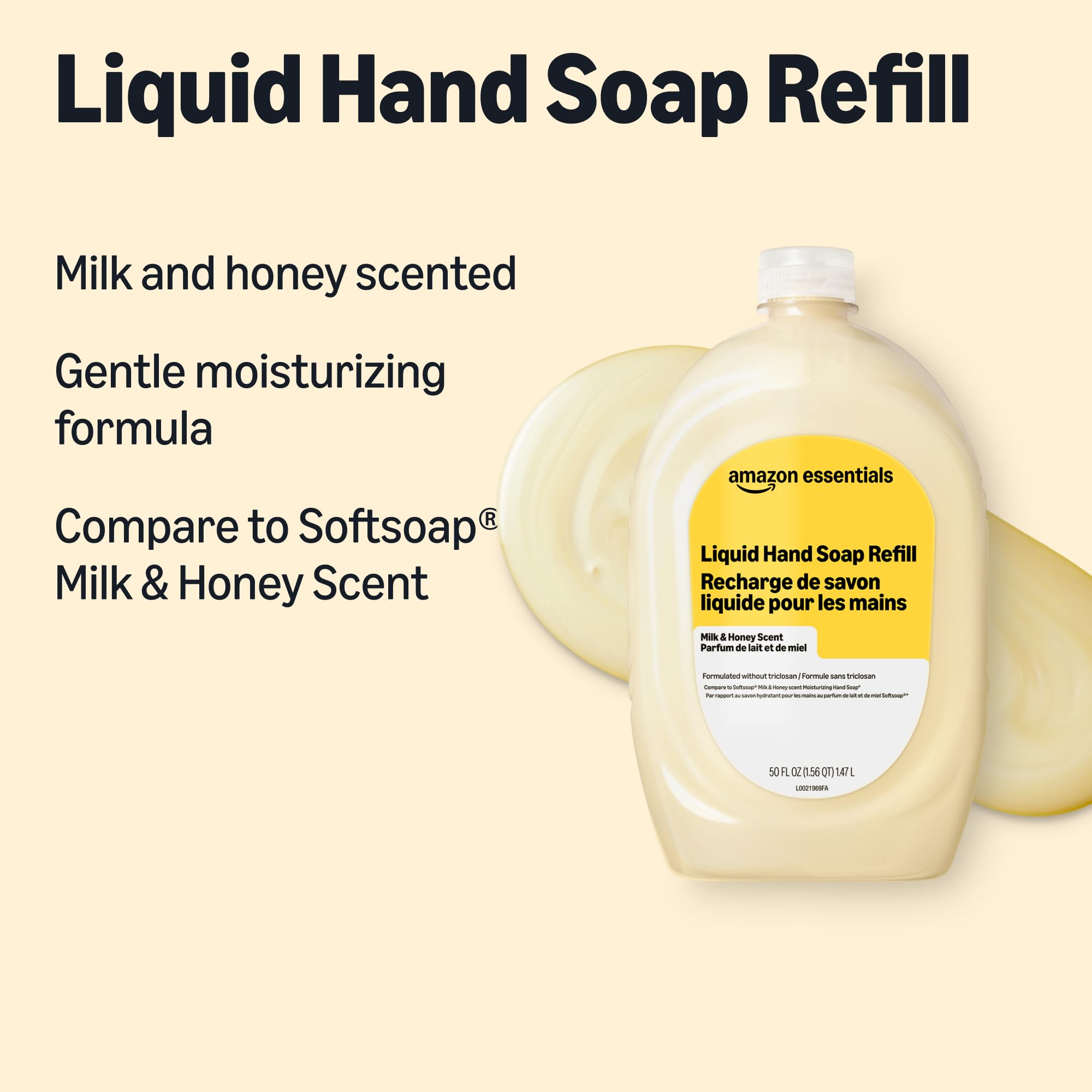Amazon Basics Gentle & Mild Clear Liquid Hand Soap Refill, Triclosan-Free, Dermatologist-Tested, pH Balanced, Cruelty-Free, 50 Fluid Ounces, 1-Pack (Previously Solimo)