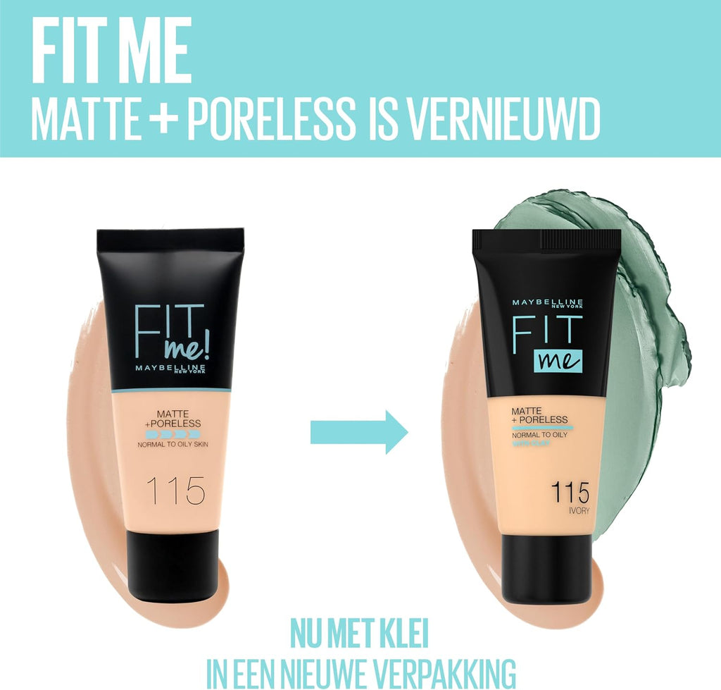 Maybelline New York Liquid Foundation, Full Coverage, Absorbs Oil, Normal to Oily Skin, Fit Matte+Poreless, Natural Beige
