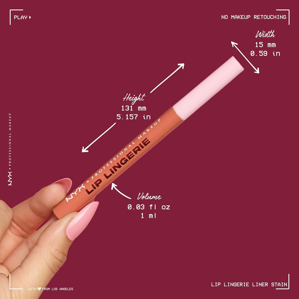 NYX PROFESSIONAL MAKEUP Lip Lingerie Liner Stain, Seamless Make Up with All-Day Color, Waterproof Lip Stain Finish - Steamy Spice (Warm Brown)