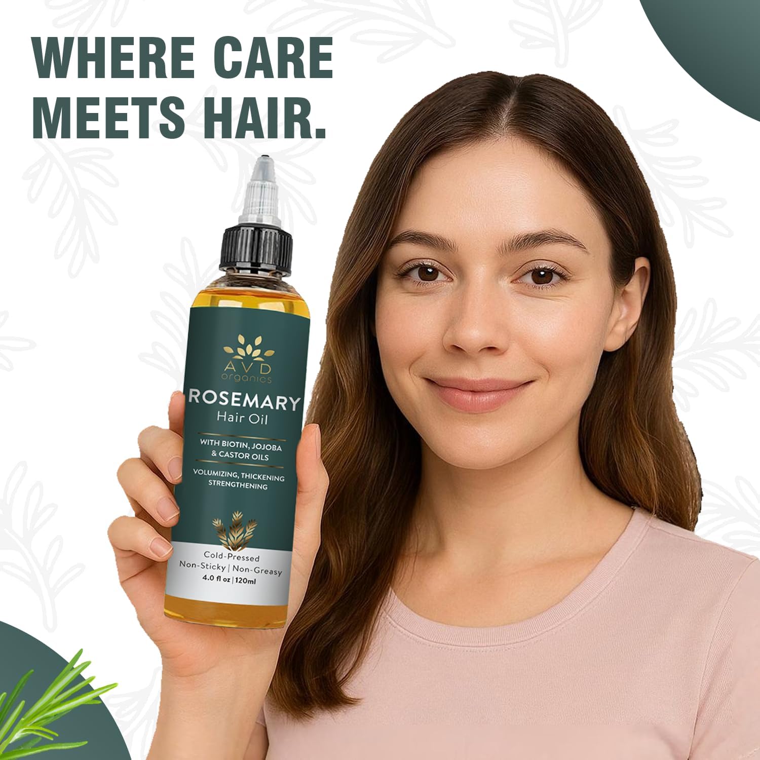 AVD Organics Rosemary Oil for Hair Growth Infused With Biotin, Jojoba & Castor Oil | Hair strengthening Treatment | Nourishing & Volumizing | Non GMO Verified 120ml (4fl oz)