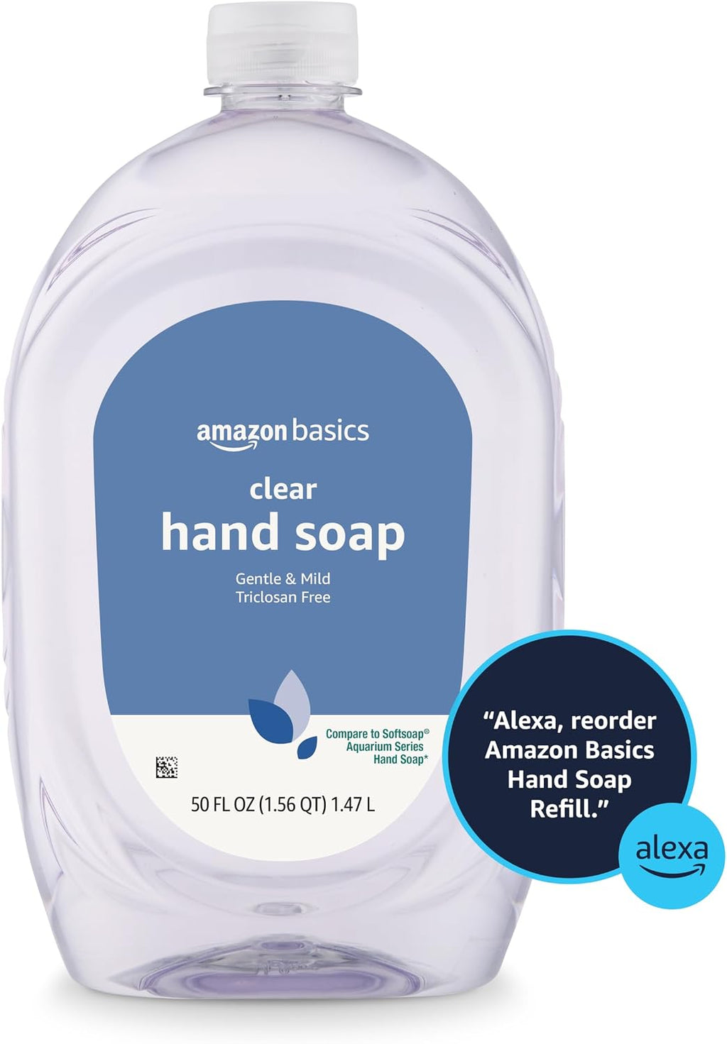 Amazon Basics Gentle & Mild Clear Liquid Hand Soap Refill, Triclosan-Free, Dermatologist-Tested, pH Balanced, Cruelty-Free, 50 Fluid Ounces, 1-Pack (Previously Solimo)