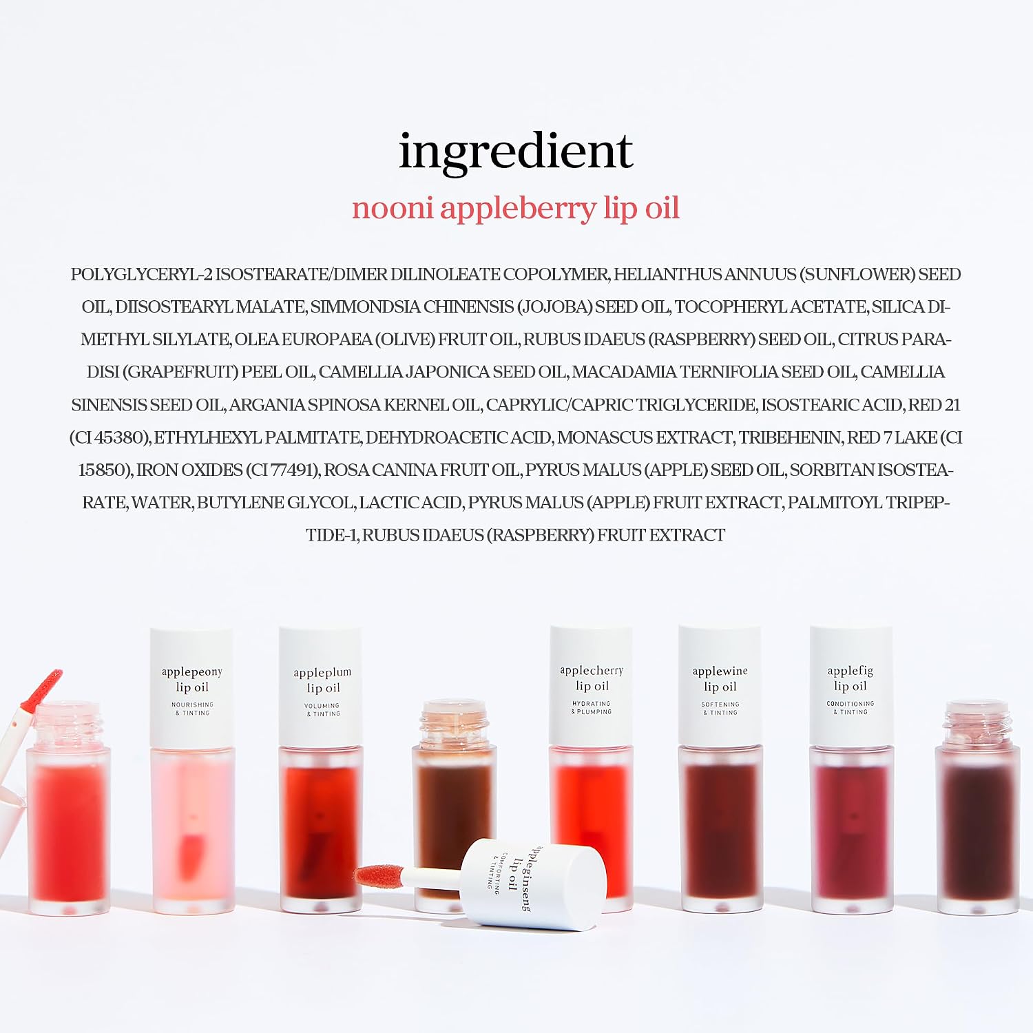 NOONI Korean Lip Oil - Appleberry - Plumping & Hydrating Tinted Lip Gloss