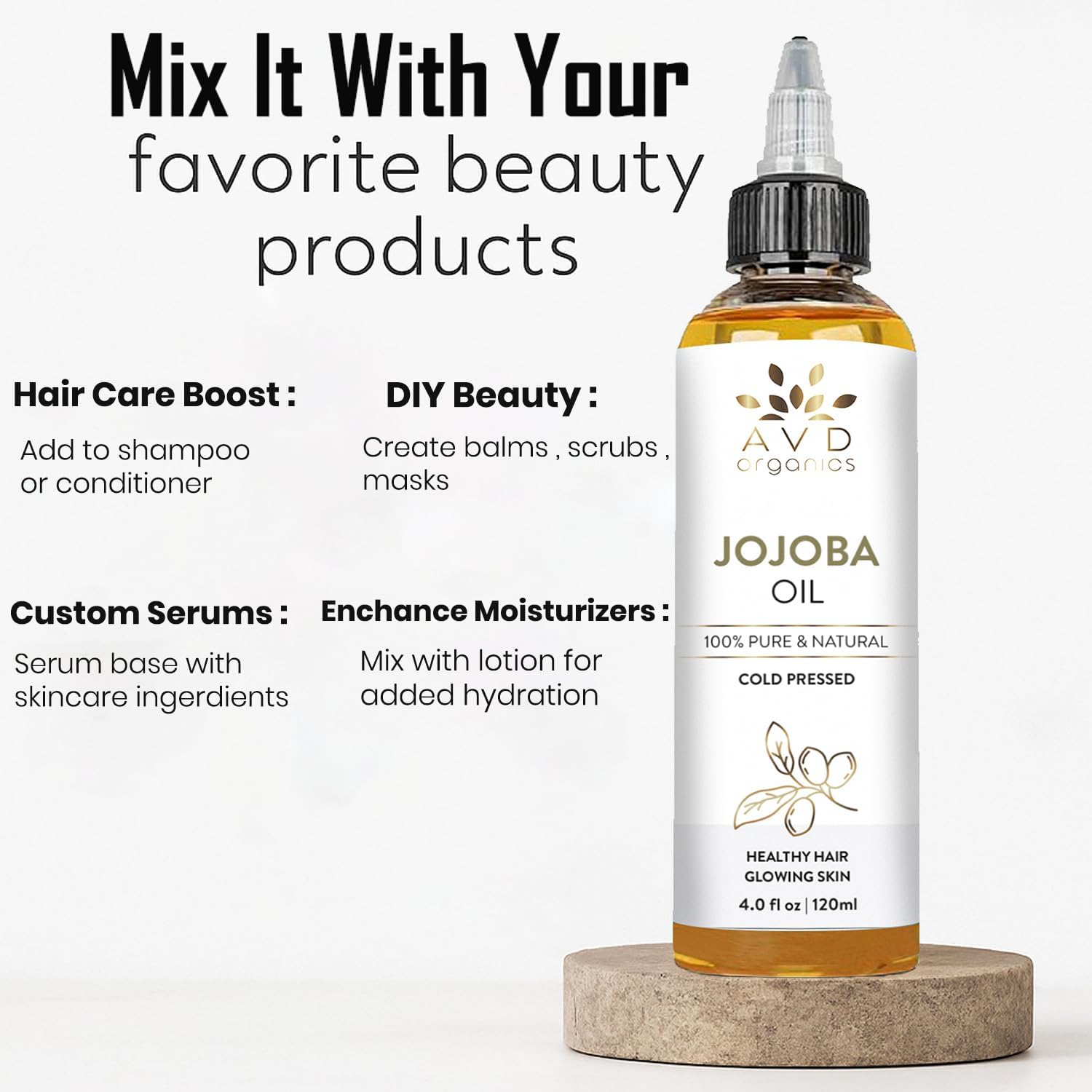 AVD Organics Rosemary Oil for Hair Growth Infused With Biotin, Jojoba & Castor Oil | Hair strengthening Treatment | Nourishing & Volumizing | Non GMO Verified 120ml (4fl oz)